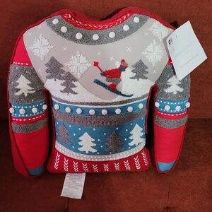 Cynthia Rowley Red and Blue Holiday Sweater Pillow